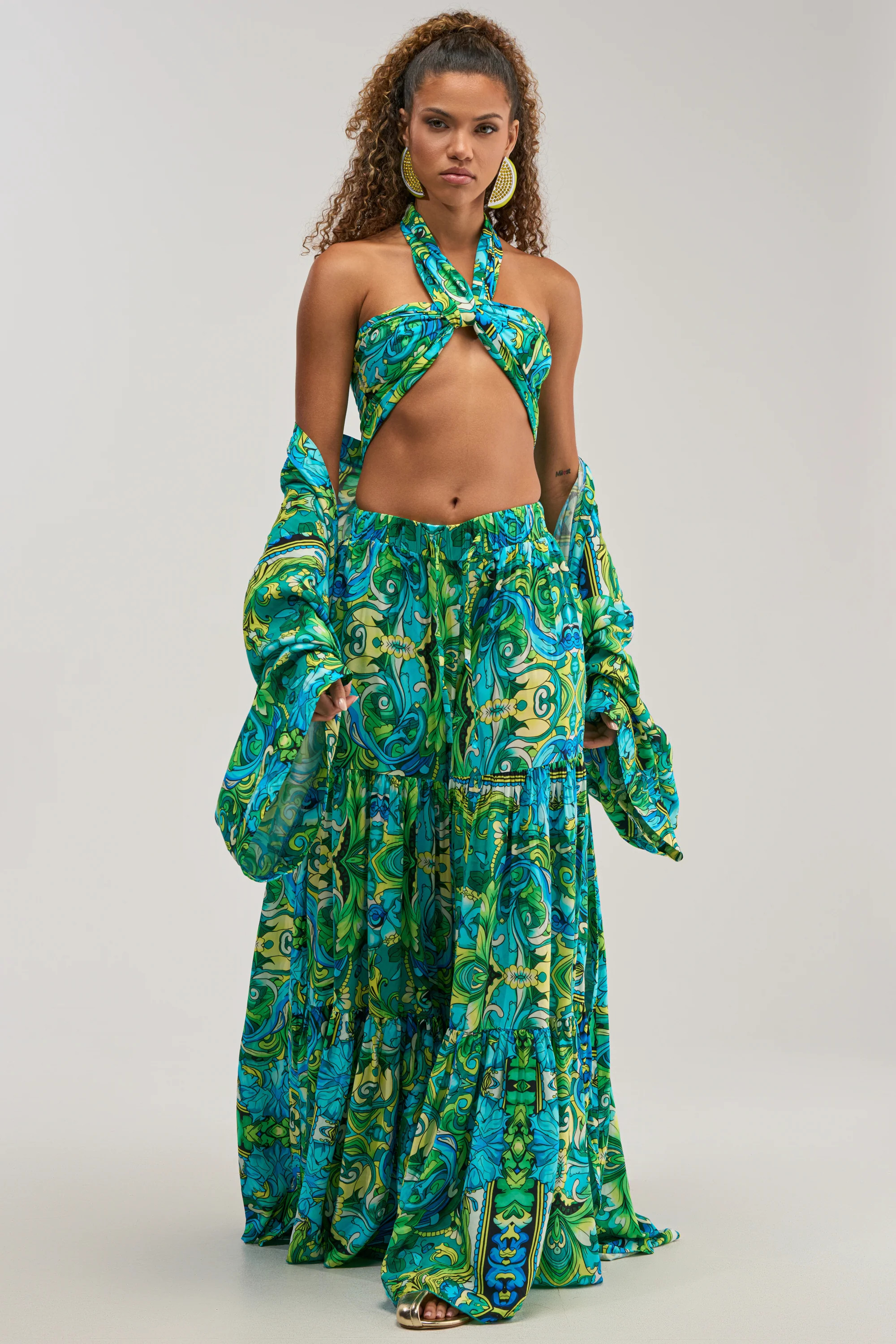 INTO THE GARDEN PALAZZO PANT IN GREEN MULTI | AKIRA