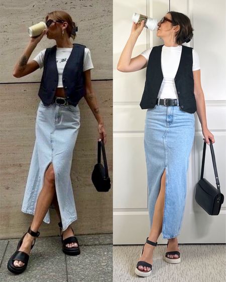 Pinterest inspired denim skirt and vest outfit!
Wearing my usual size S in the vest, tee and belt. My skirt is older but I linked several similar.
My sandals fit tts and are so comfortable. Also linked my bag and a similar more affordable one


#LTKStyleTip #LTKOver40 #LTKShoeCrush