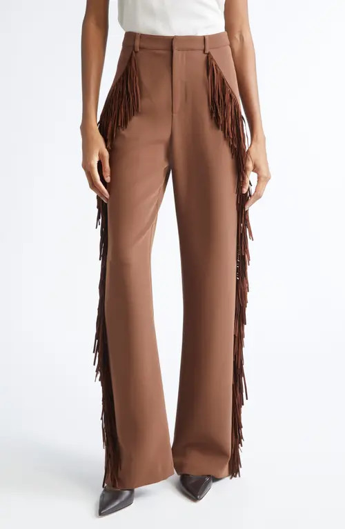 Cinq à Sept Fringe Trim Straight Leg Pants in Dark Sepia at Nordstrom, Size 4 | Nordstrom