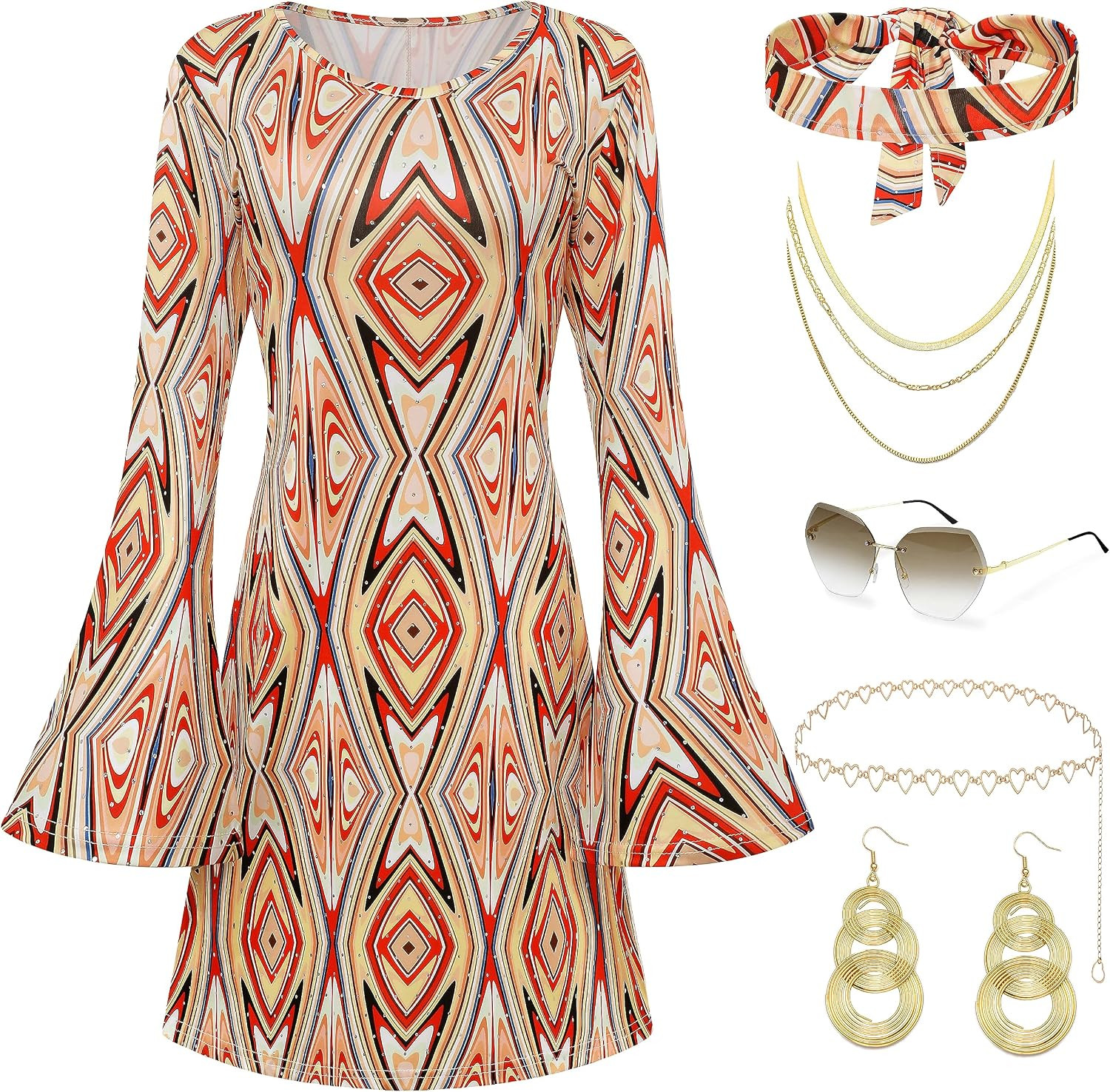 Coucoland 70s Disco Outfit for Women Hippie Dress Costume Set Accessories | Amazon (US)