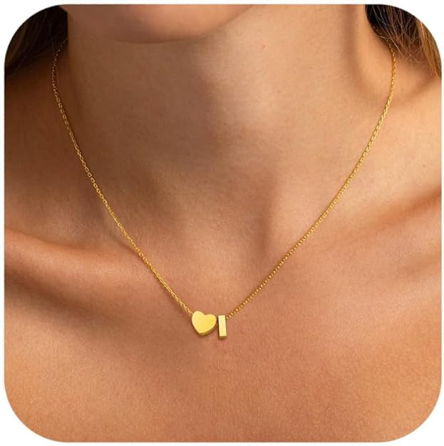 Heart Initial Necklaces for Women Girls, 18K Gold Plated A-Z Initial Necklace Tiny Heart Necklace... | Amazon (US)