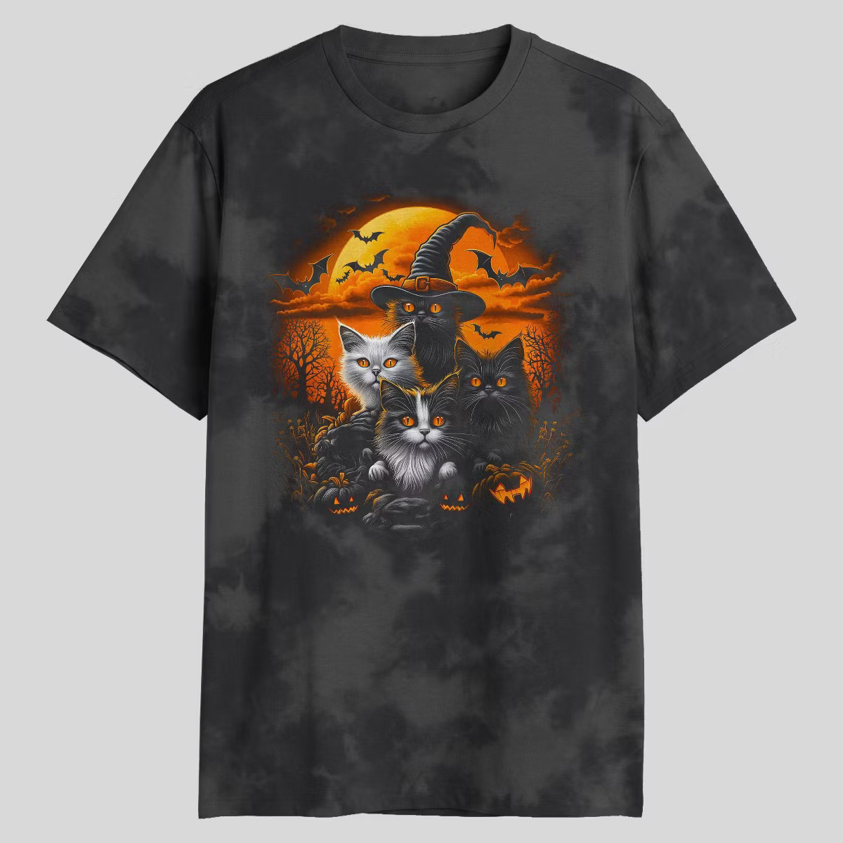 Men's Cats Halloween T-Shirt - Black Wash | Target