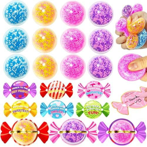 24 Pack Valentines Day Gifts for Kids, Stress Balls with Candy Shaped Valentines Day Cards for Ki... | Amazon (US)