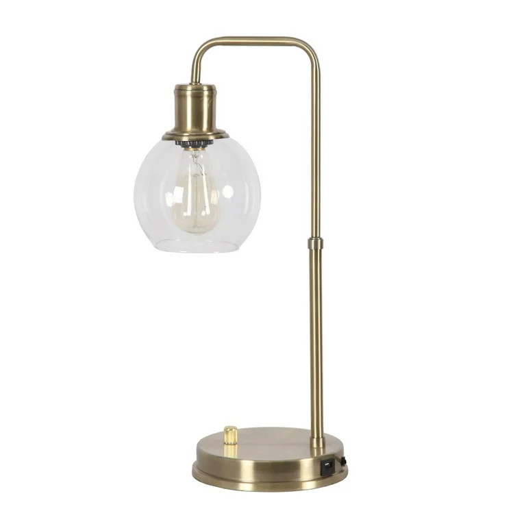 Better Homes & Gardens 20.5 in Metal Gold Finish Desk Lamp with USB, Glass Shade, Modern Design, ... | Walmart (US)