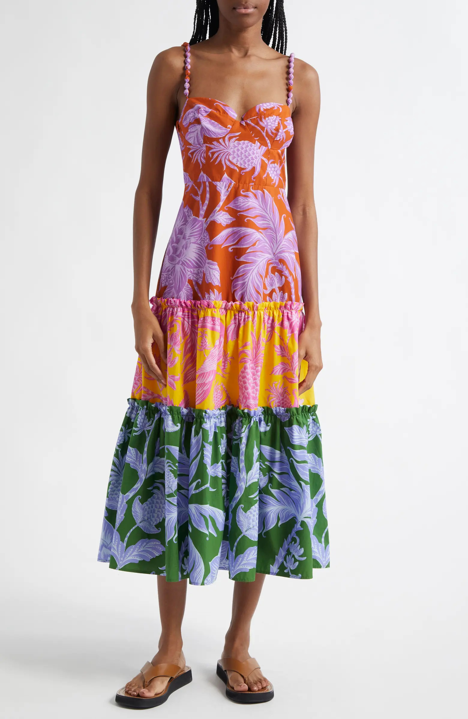 FARM Rio Tropical Swing Mix Belted Cotton Midi Dress | Nordstrom | Nordstrom