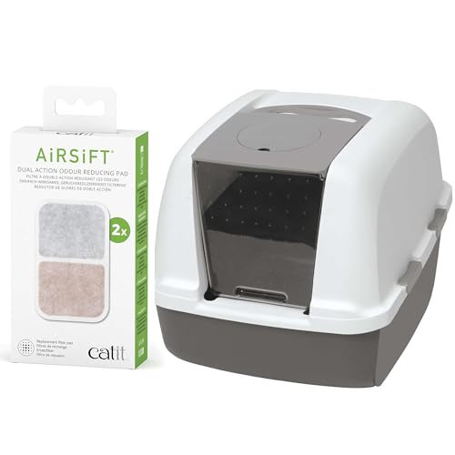 Catit Jumbo Hooded Cat Litter Pan, Warm Gray – Provides Privacy and Easy Access for Cleaning + Catit Airsift Dual Action Air Purifier Pad, 2 Pack | Amazon (US)