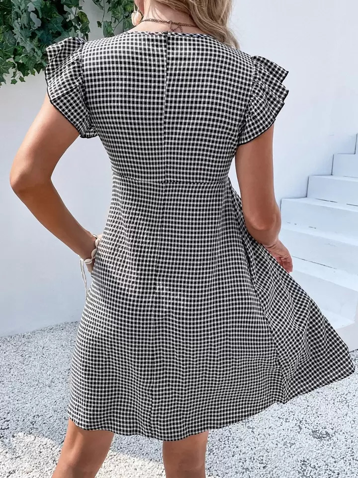 Breezaya Square Neck Gingham Smock Dress Vacation Beach Outfits Women | SHEIN