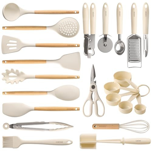 CAROTE 22pcs Silicone Cooking Utensils Set, 446°F Heat Resistant Kitchen Utensils Gadgets Set, Spatula, Turner, Whisk, Tongs | Amazon (US)