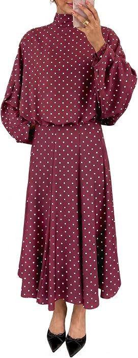 Wenrine Womens 2 Piece Outfits Polka Dots Elegant Tie Fall Maxi Skirt Sets | Amazon (US)