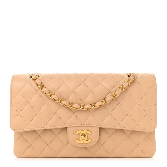 Caviar Quilted Medium Double Flap Beige | FASHIONPHILE (US)