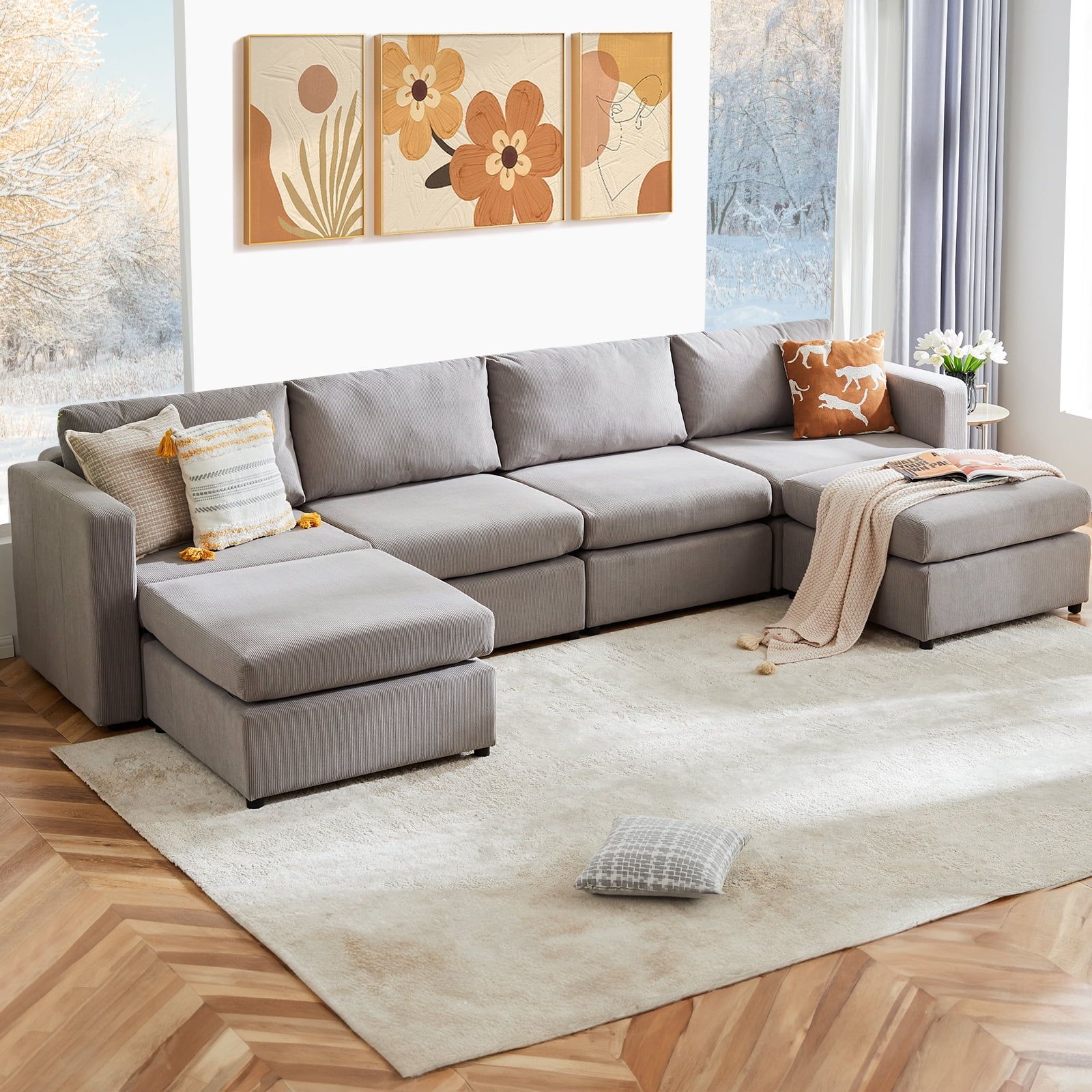 edx Convertible Modular Sectional Sofa, 6 Seat U Shaped Modern Sofa Couch Bed, Grey | Walmart (US)