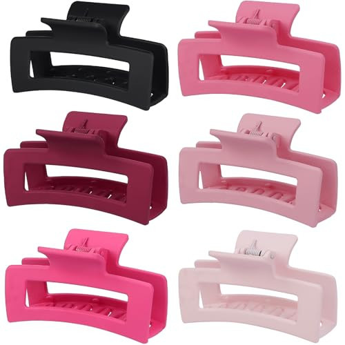 Sisiaipu 3.5 Inch Medium Hair Claw Clips 6 Pack Hair Clips for Women Square Rectangle Claw for Hair Banana Jaw Clips Hair Accessories for Girls (Pink) | Amazon (US)