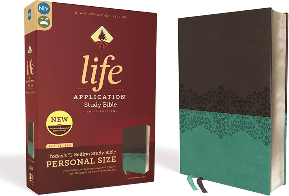 NIV, Life Application Study Bible, Third Edition, Personal Size, Leathersoft, Gray/Teal, Red Lett... | Amazon (US)