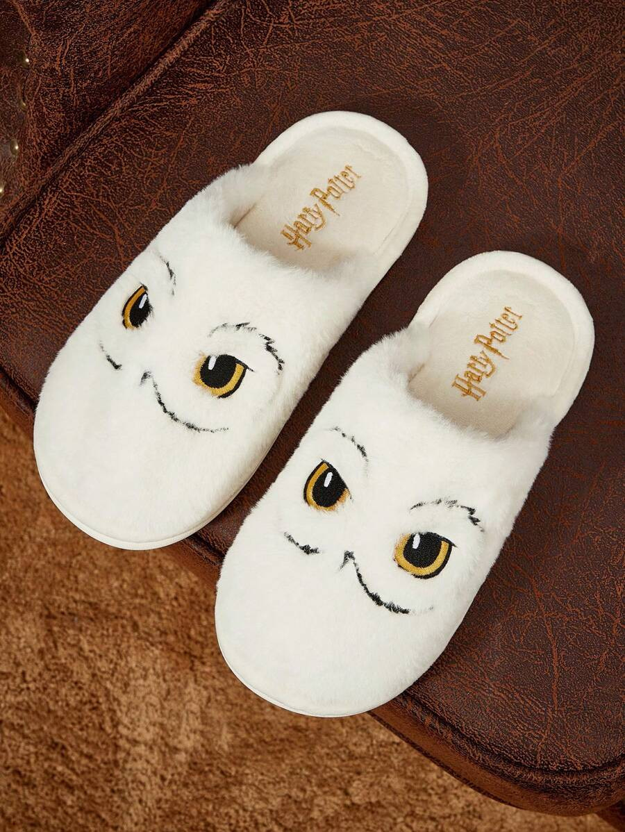 HARRY POTTER X SHEIN Cute Embroidered Hedwig White Women Non-Slip Indoor Slippers Girls Soft Plus... | SHEIN