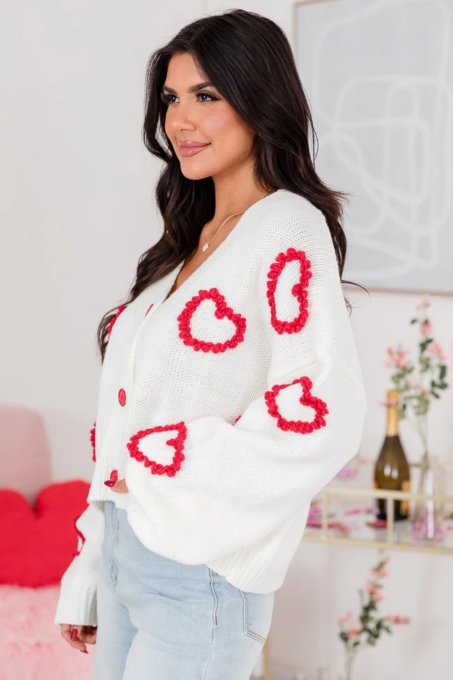 Better Together Ivory Heart Embroidered Cardigan | Pink Lily