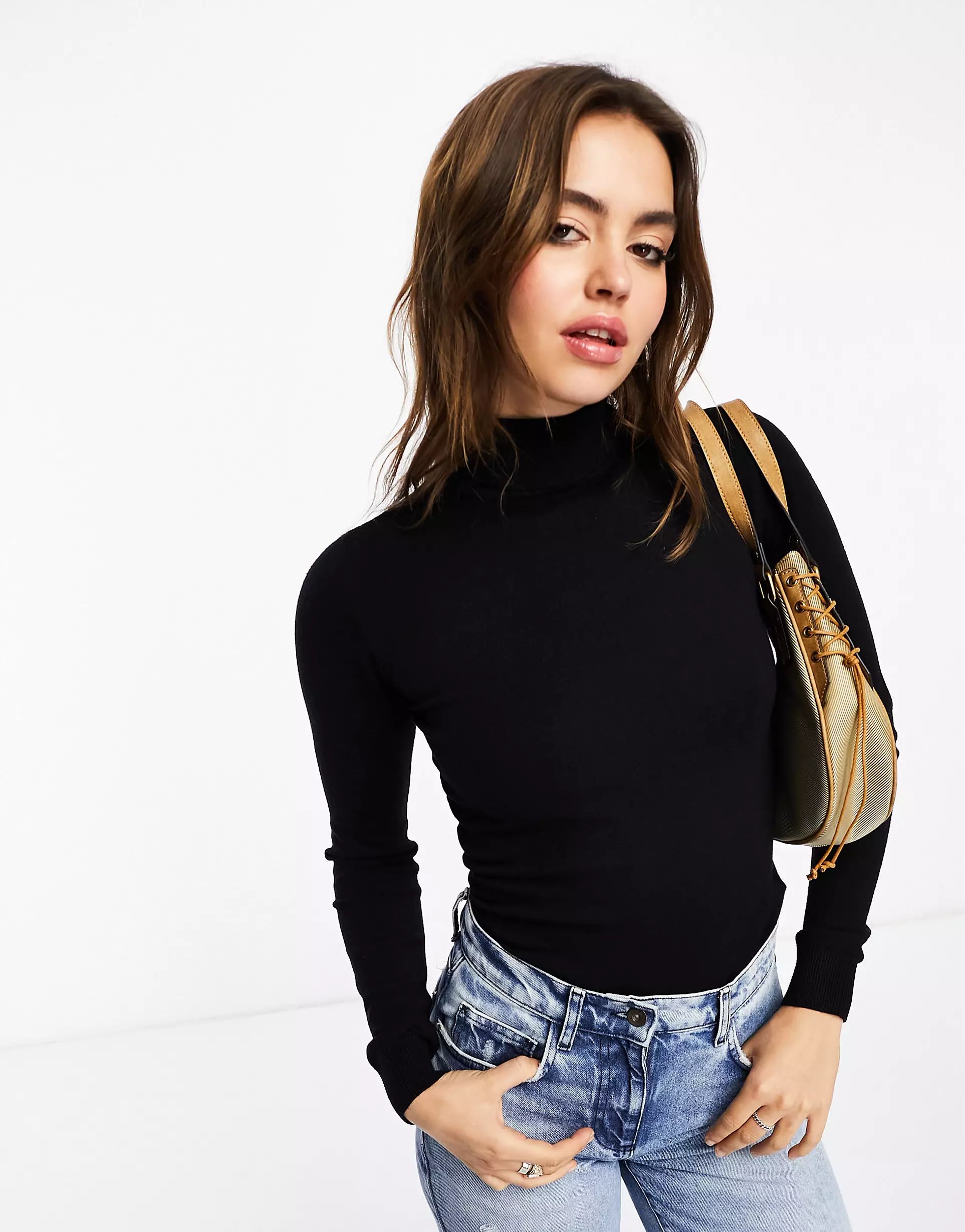 Object long sleeve roll neck knitted top in black | ASOS (Global)