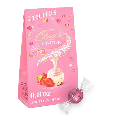 Lindt Lindor Valentine's Day Strawberries and Cream White Chocolate Truffles Candy - 0.8oz | Target