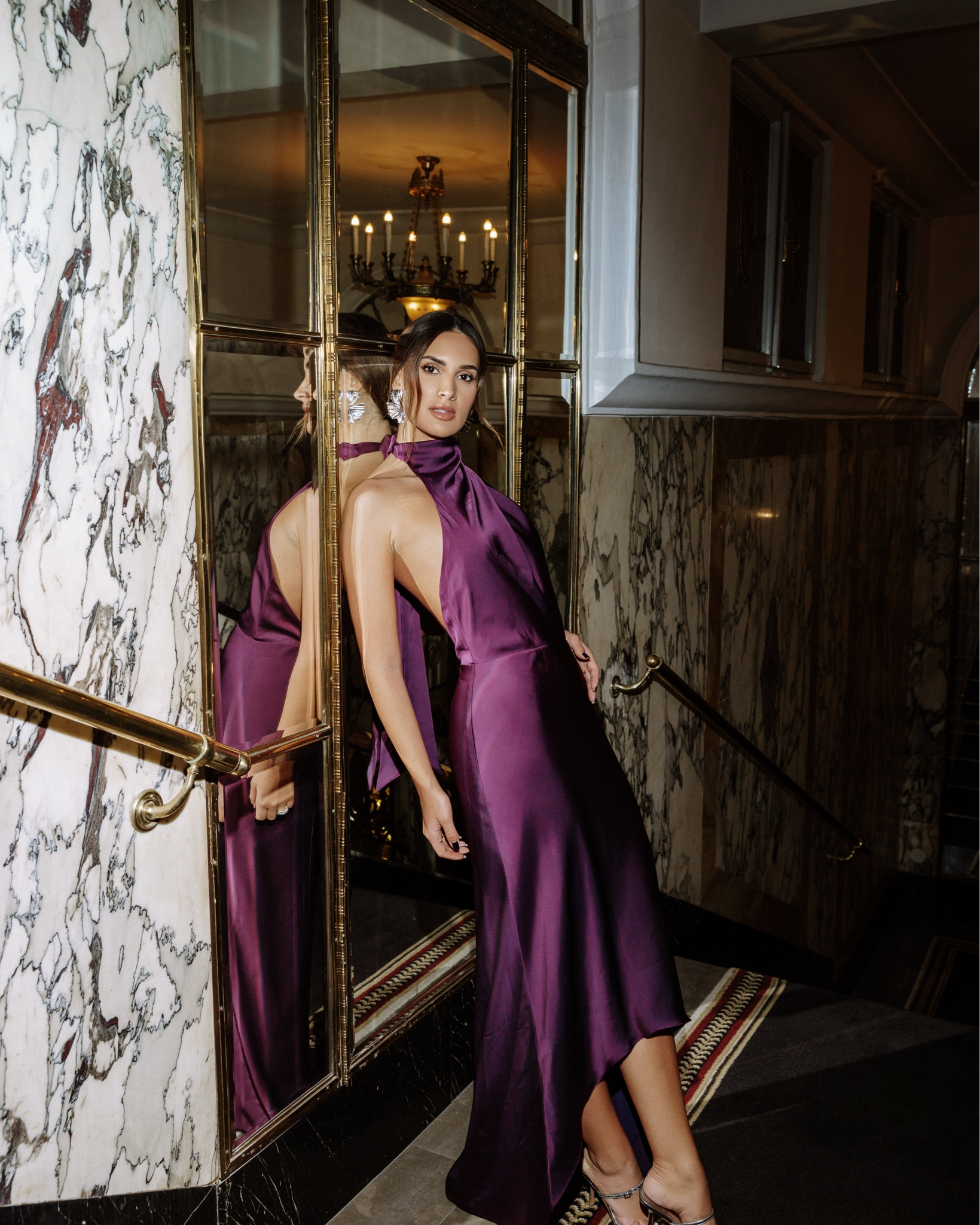 Halter nect gown open back purple NBD revolve dress