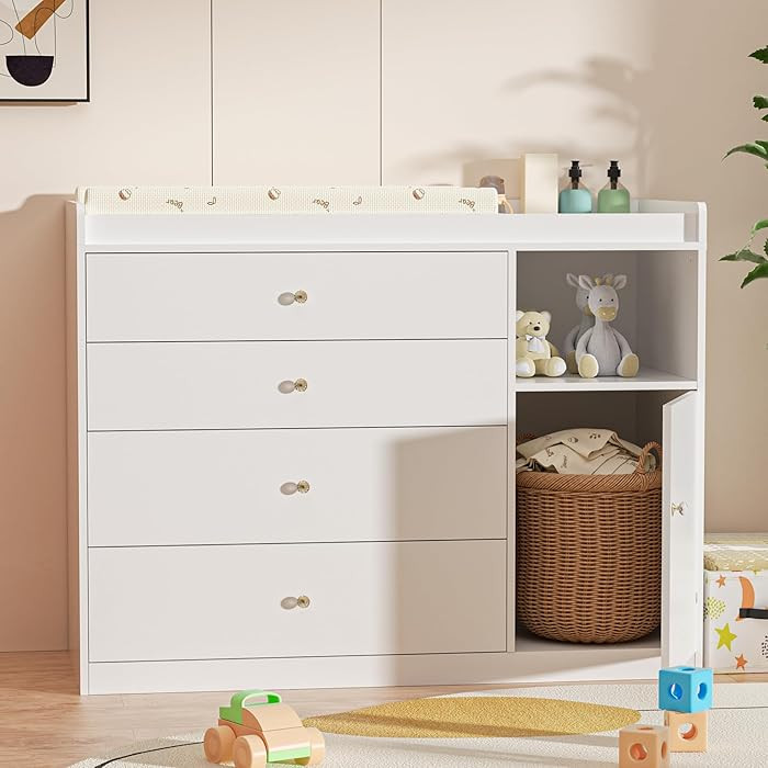 Nursery Dresser Changing Table Dresser with Changing Table Top Baby Diaper Changing Station with ... | Amazon (US)