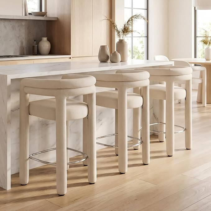 CIMOTA 26" Counter Height Bar Stools Set of 3, Modern Upholstered Bar Chairs with Barrel Back & A... | Amazon (US)