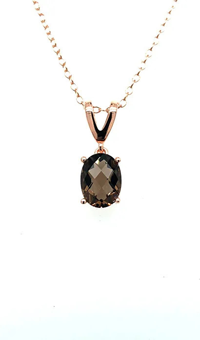 Checkerboard Cut Brown Smoky Quartz V Bail Drop Oval Pendant Necklace for Women in 14k Rose Gold ... | Amazon (US)