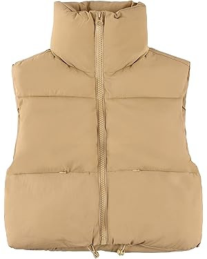 UANEO Cropped Puffer Vest Women Zip Up Stand Collar Sleeveless Padded Crop Puffy Vests | Amazon (US)