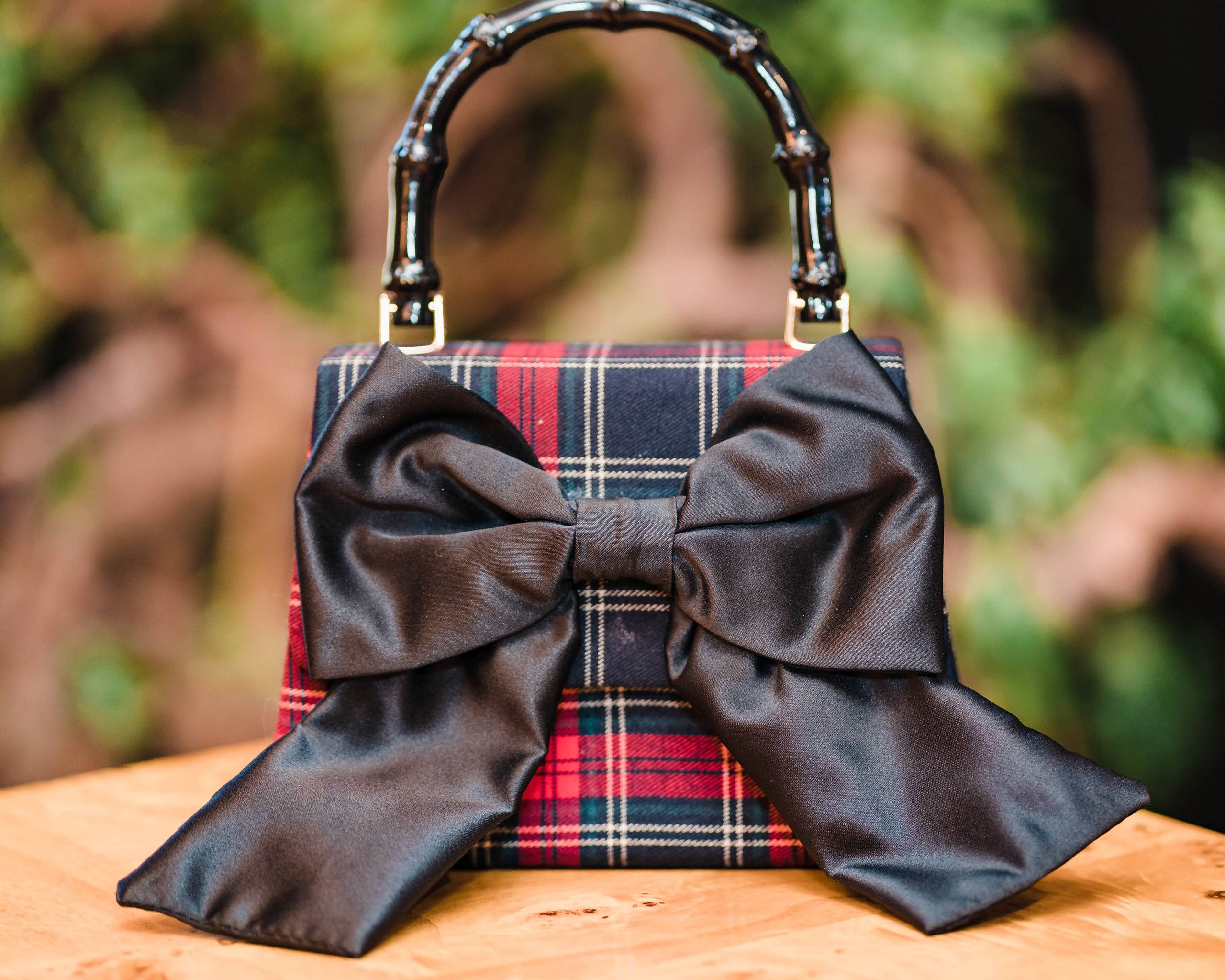 Lulu - Red Plaid with the Sammy Bow - Black Bamboo Handle | Lisi Lerch Inc