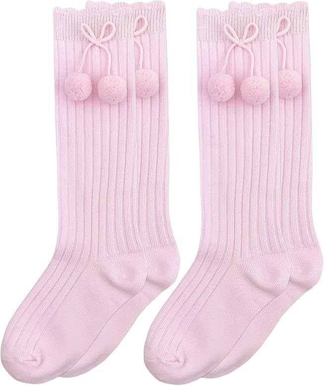 Jefferies Socks Girls School Uniform Pom Pom Bow Knee High Socks 2 Pair Pack | Amazon (US)