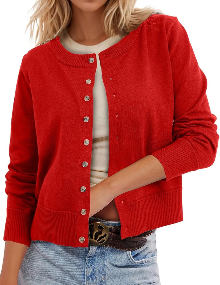 Leopard Cardigan Open Front Button Up Sweaters for Women Long Sleeve Shrug Cheetah Print Top Crop... | Amazon (US)