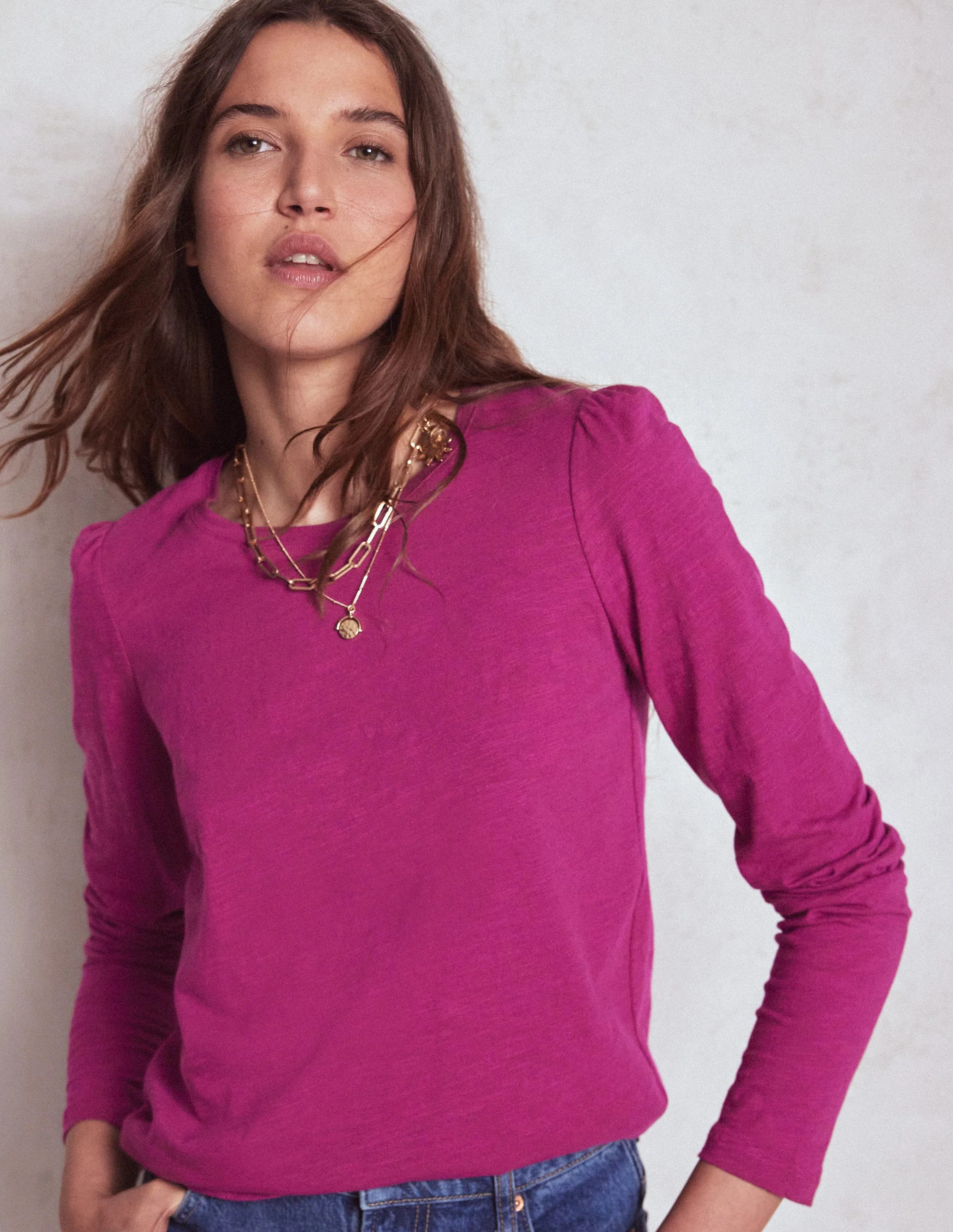 Cotton Crew Long Sleeve Top-Rich Magenta | Boden (US)