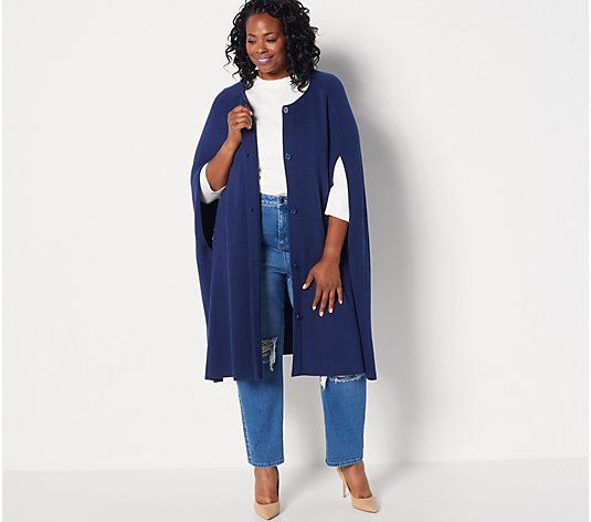 Girl With Curves Button Front Cardigan Cape - QVC.com | QVC