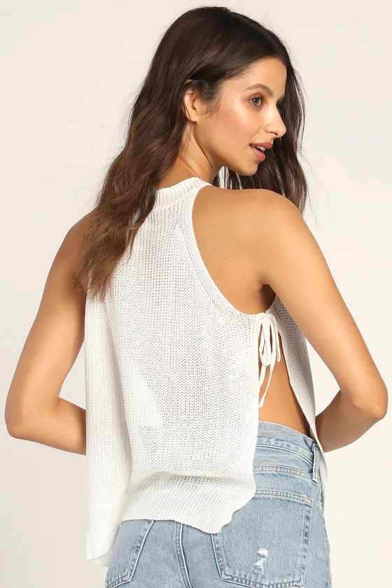 Sunny Style White Loose Knit Mock Neck Side Tie Tank Top | Lulus (US)