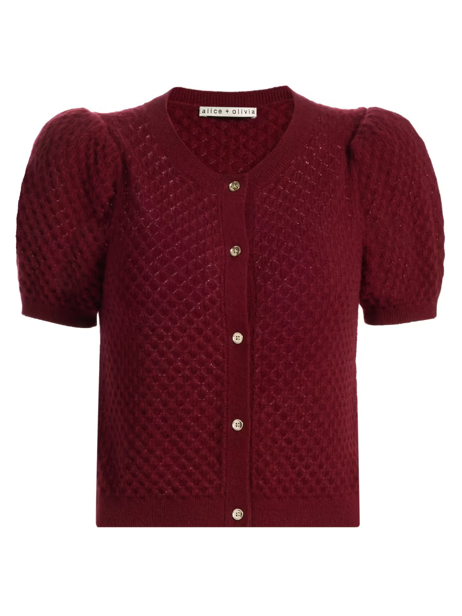 Alice + Olivia Sabine Puff-Sleeve Crop Cardigan | Saks Fifth Avenue | Saks Fifth Avenue