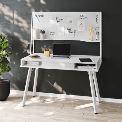 Study Computer Desk with Storage & Magnetic Dry Erase White Board | Wayfair North America