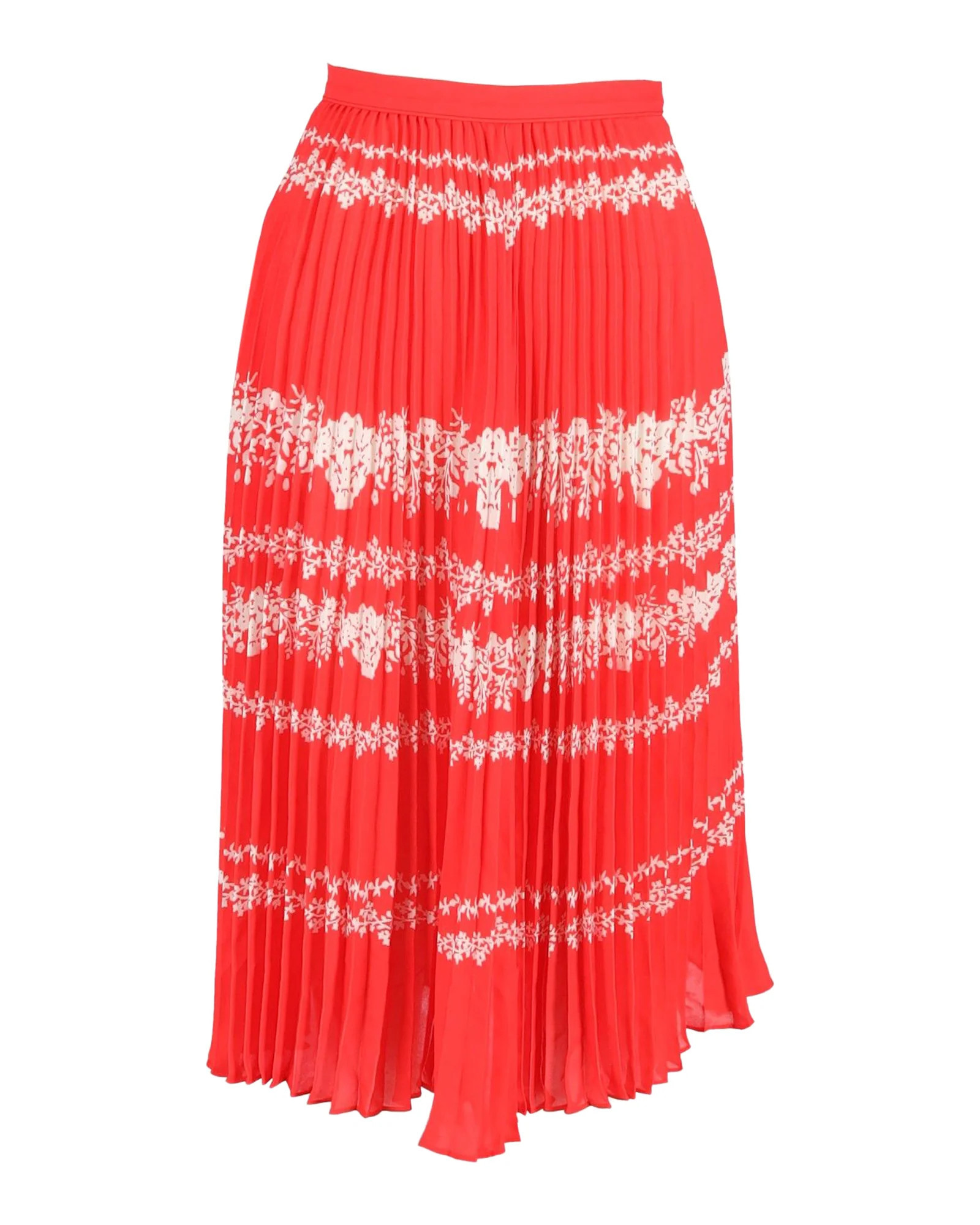 Self-Portrait Pleated Floral Midi Skirt in Red Polyester | Shop Simon