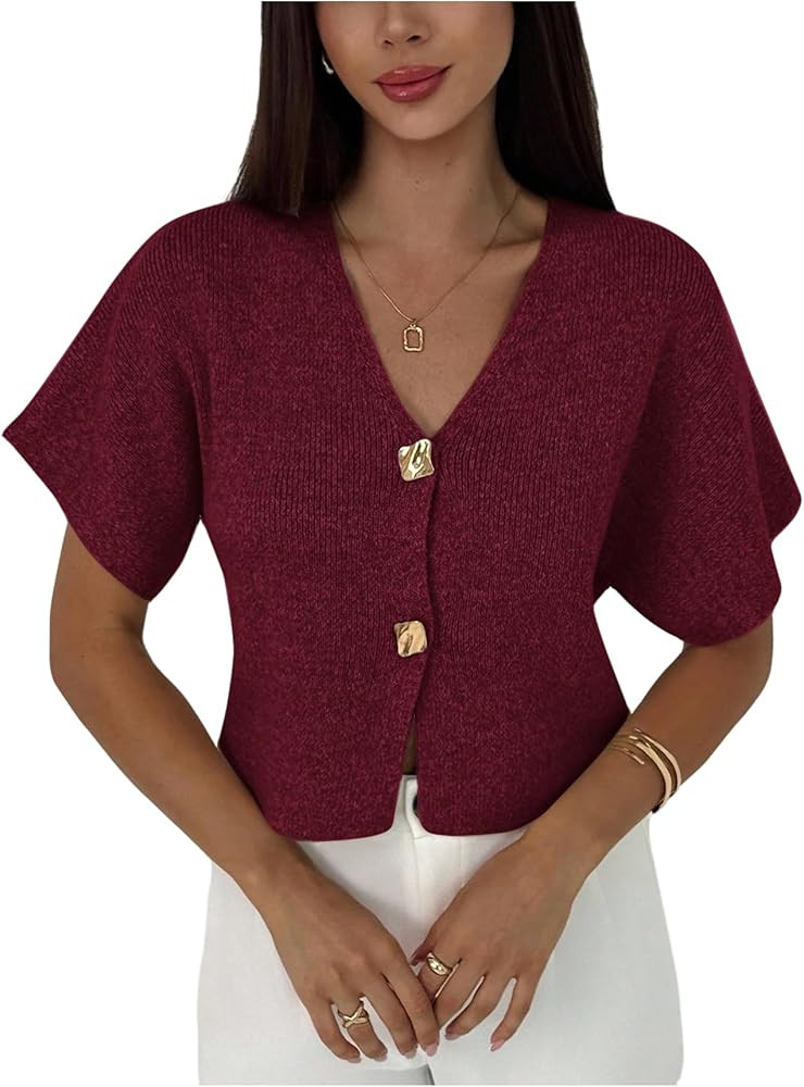 SOLY HUX Women's Short Sleeve V Neck Cardigan Sweater | Amazon (US)