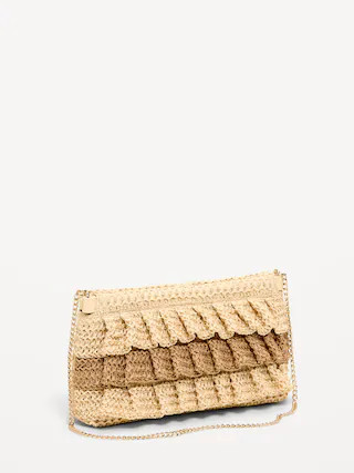 Ruffled Raffia Shoulder Bag | Old Navy (US)
