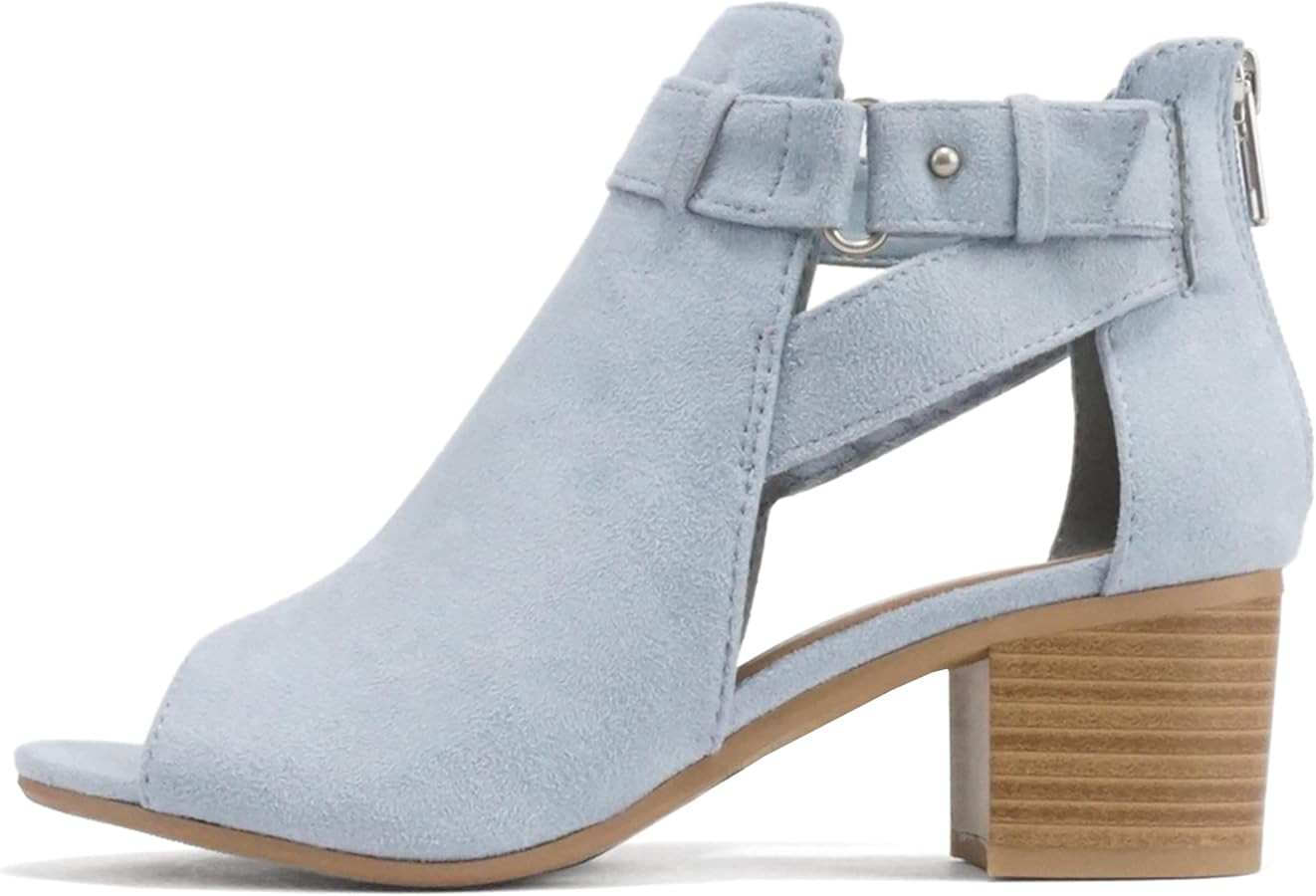 CITYCLASSIFIED Invest ~ Women's Cutout Side Strap Mid Black Chunky Heel Fashion Ankle Bootie | Amazon (US)