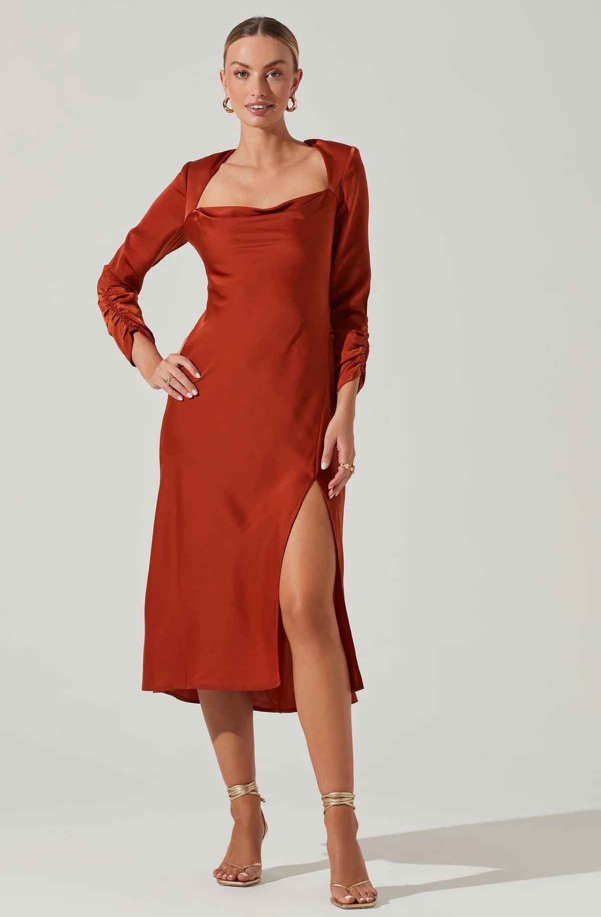 Gracie Long Sleeve Cutout Satin Midi Dress | ASTR The Label (US)