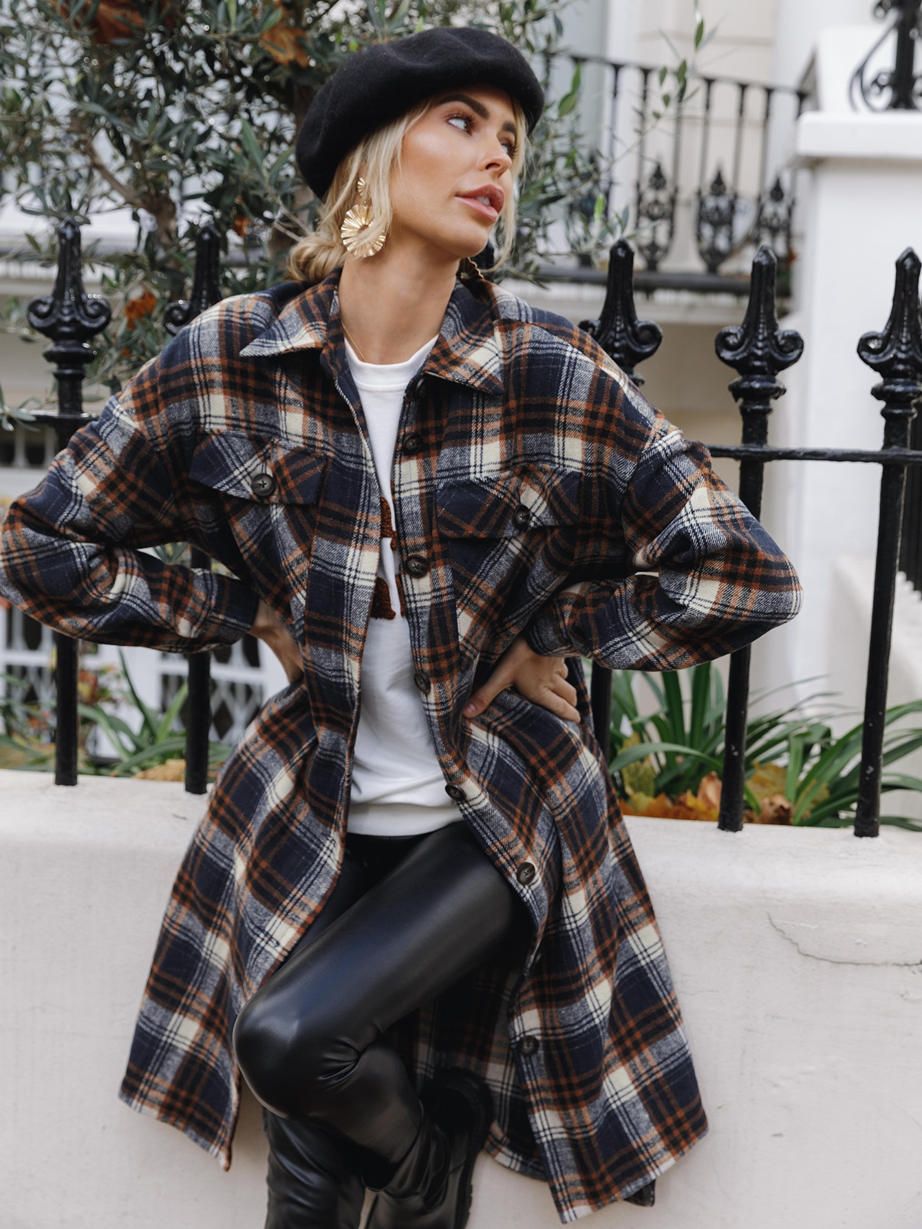SHEIN Tartan Button Up Longline Coat | SHEIN