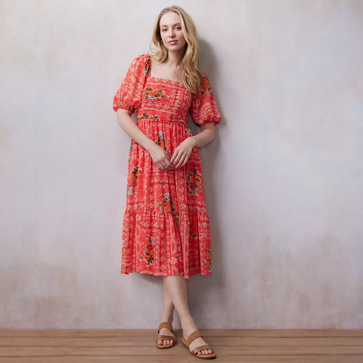 Women's LC Lauren Conrad Pleated Bodice Squareneck Midi Dress | Kohl's