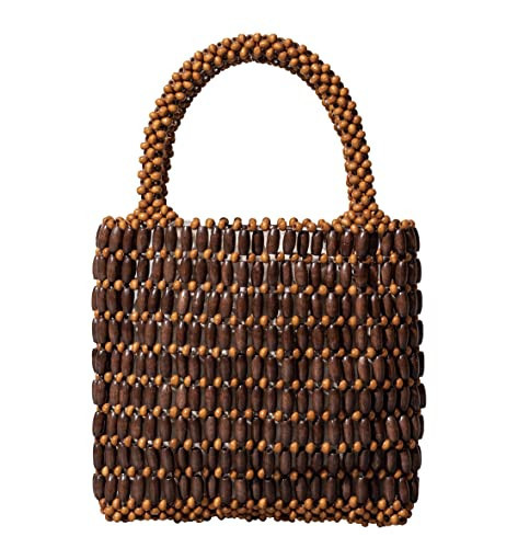 Wooden Beaded Bag Small Tote Bag Woven Handbag Top Handle Clutch Purses for women (BLACK) | Amazon (US)