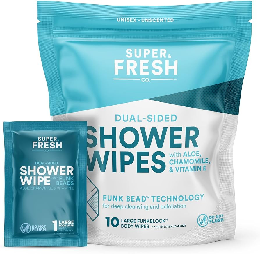 Super Fresh FunkBlock Shower Wipes - Large Body Wipes for Hygiene, Camping Wipes, Gym & Travel. N... | Amazon (US)