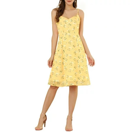 DARING DIVA Spaghetti Strap Summer Floral Print Midi Dress L Yellow | Walmart (US)