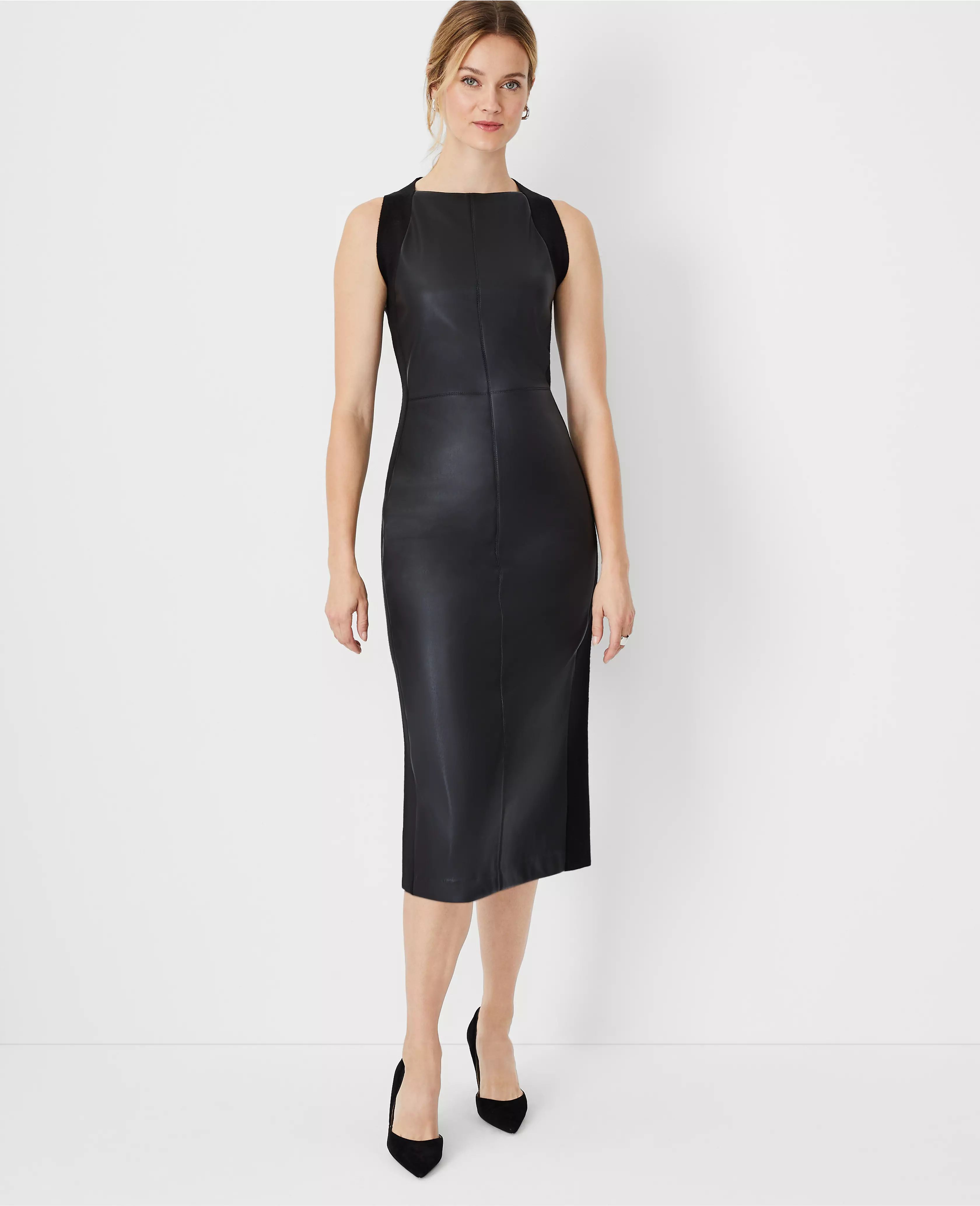 Faux Leather Mixed Media Sweater Dress | Ann Taylor (US)