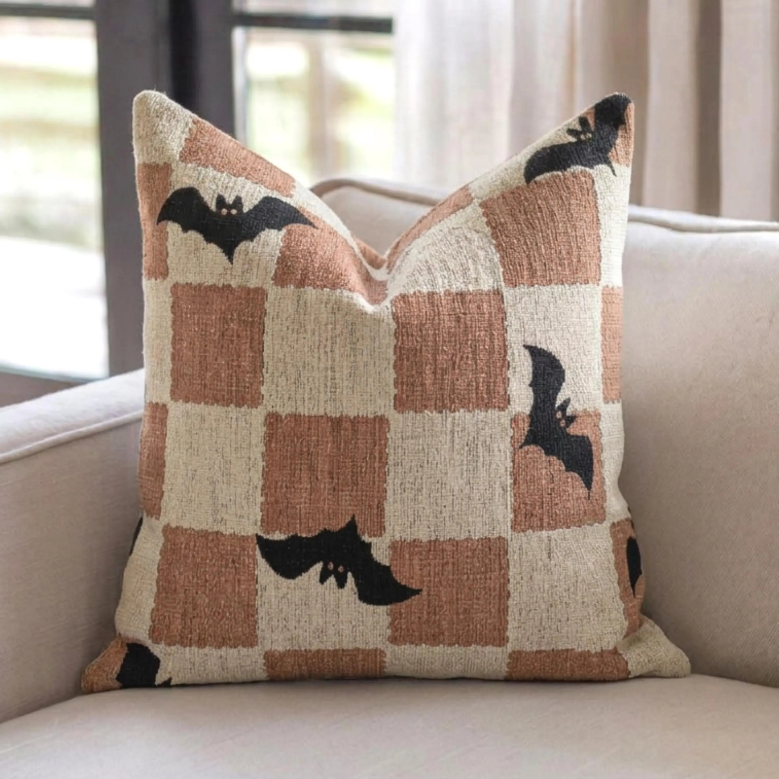 Orange Checks and Bats Woven Throw Pillow,  Halloween Decorating, Bat Gift, Halloween Home Decor, Fall Decor | Etsy (Global)