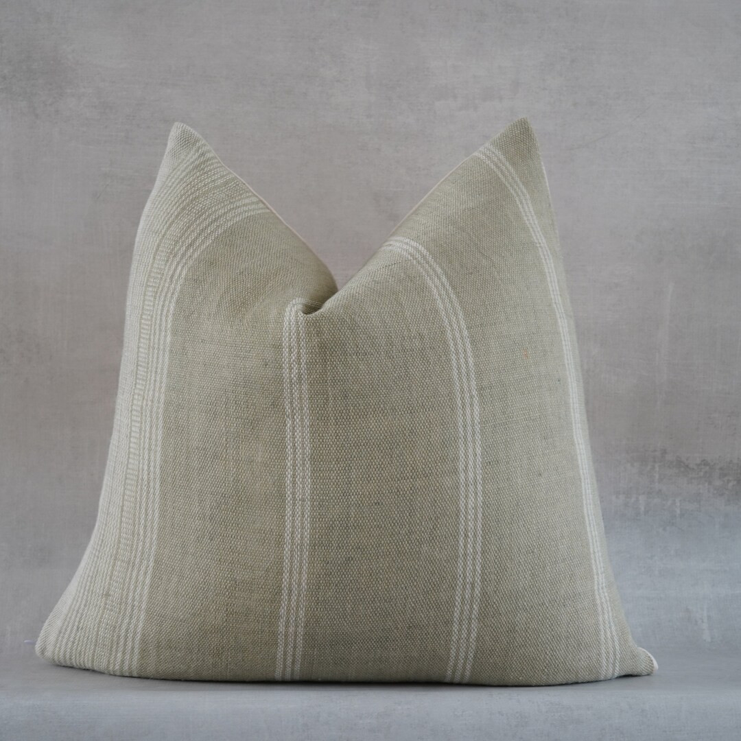 Tan Green Undertone Striped Pillow Cover Indian Wool Throw - Etsy | Etsy (US)