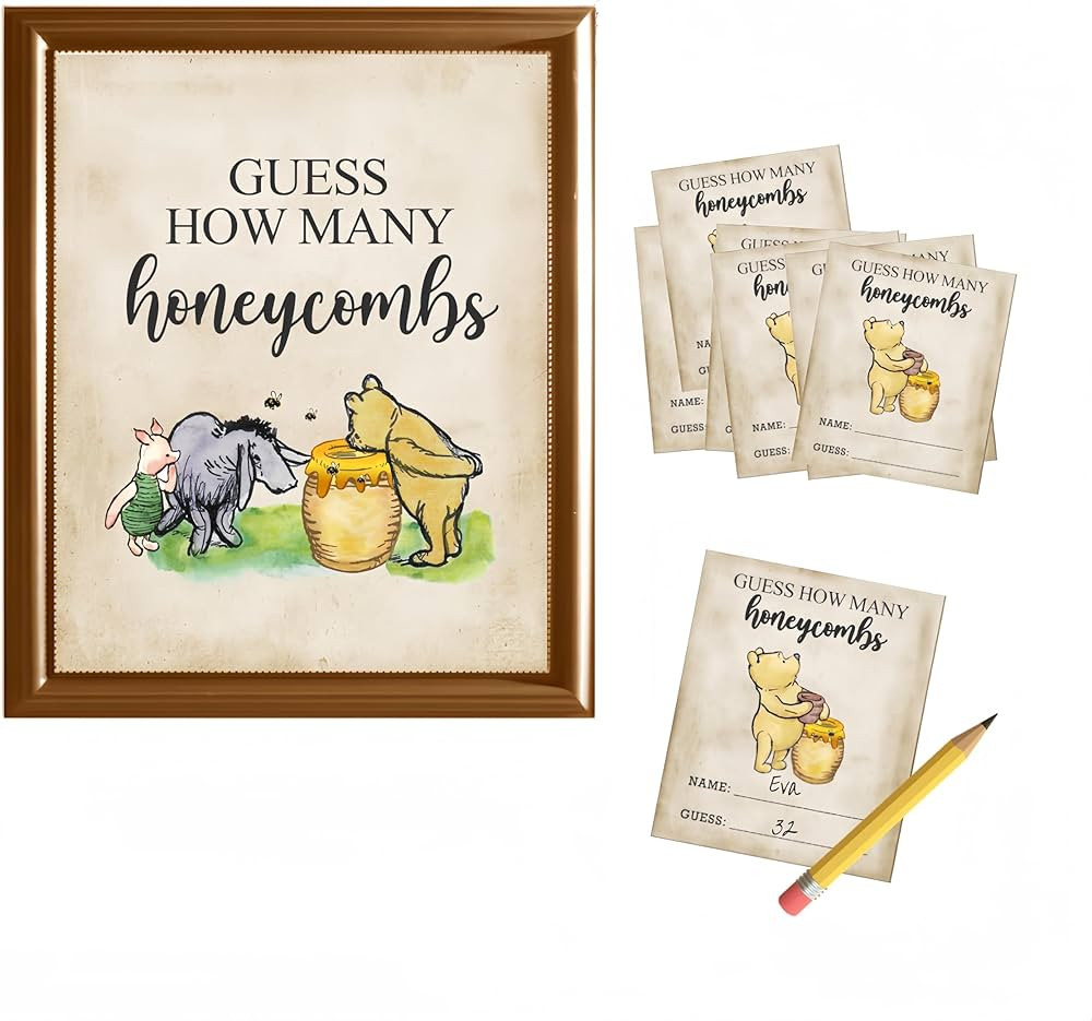 40Guests Classic Pooh Party Game Cards Guess How Many Honeycombs Game for Baby Shower Newborn Par... | Amazon (US)