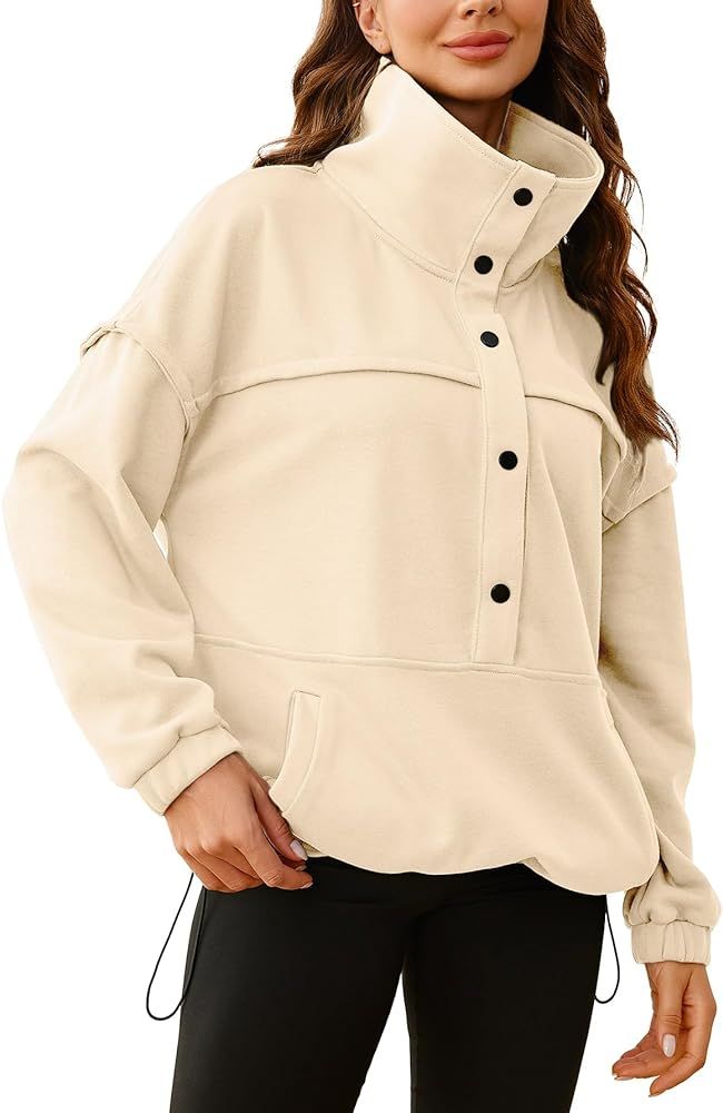 Glamaker Womens Oversized Sweatshirt Turtleneck Button Pullover Top Y2k Hoodie Fall Fashion Sweat... | Amazon (US)