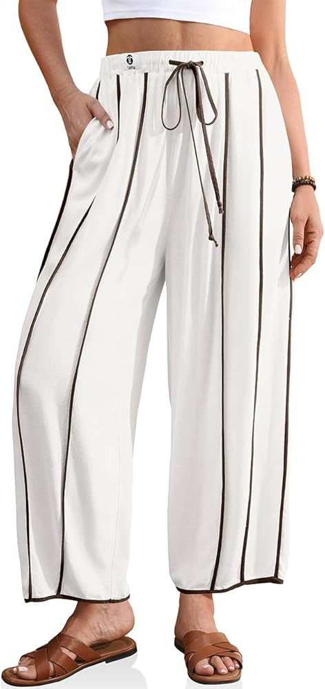 TARSE Womens Linen Harem Pants Loose Casual Wide Leg Summer Boho Beach Travel Vacation Palazzo Pa... | Amazon (US)